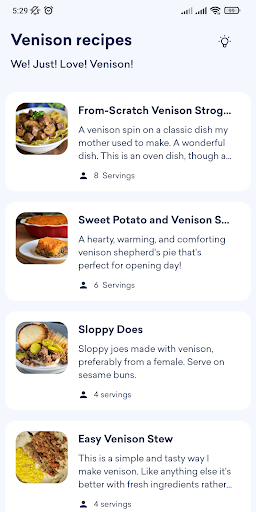 Android application Venison recipes screenshort