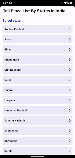 Android application Toll Plaza Rates screenshort