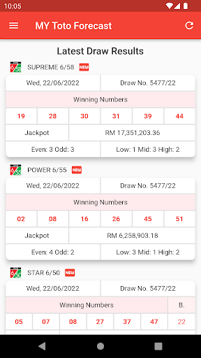Android application MY Toto Forecast screenshort