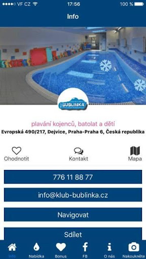 Android application plavani kojencu Praha screenshort