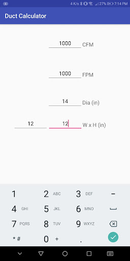 Duct Calculator Screen 2