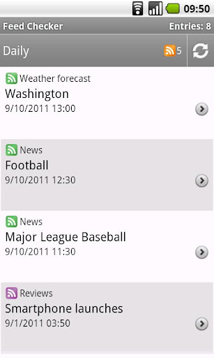 RSS reader - Feed Checker Screen 2