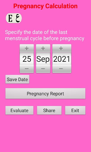 Android application Pregnancy Calculation screenshort