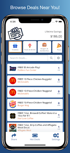 Starving Student Card App Screen 2