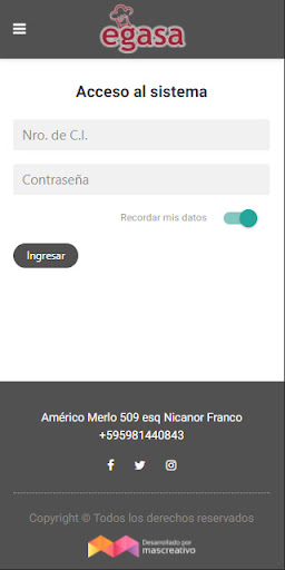 Android application Egasa Menú screenshort