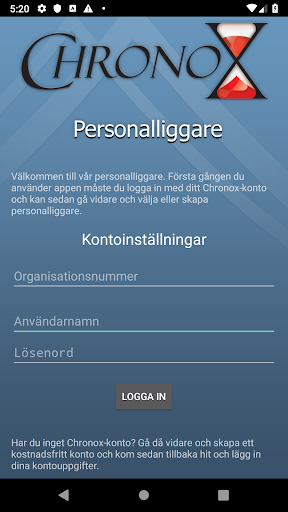 Android application Chronox Personalliggare screenshort
