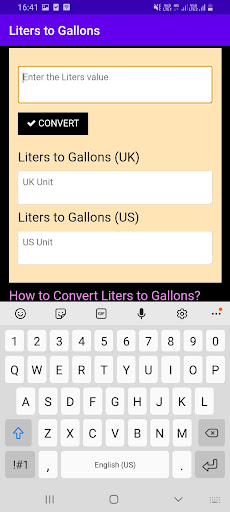 Liters to Gallons (Gal) Screenshot