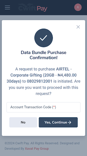 Cwift Pay Screen 2