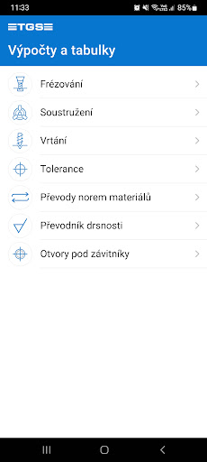 Android application TGS kalkulačka screenshort