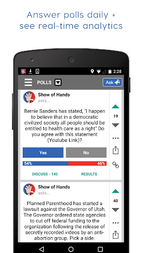 Android application Show of Hands Polls & Politics screenshort