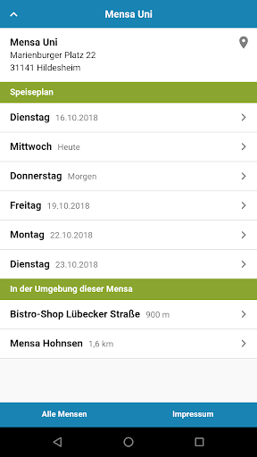 Android application Mensa Hildesheim screenshort