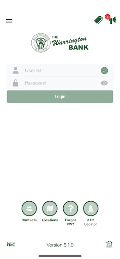 Android application THE WARRINGTON BANK MOBILE screenshort