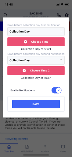 Android application SAC MyBins screenshort