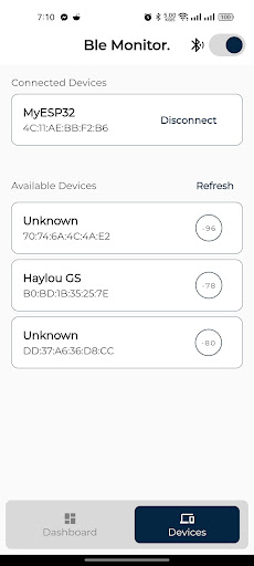 BLE Monitor (Dashboard) Screen 3