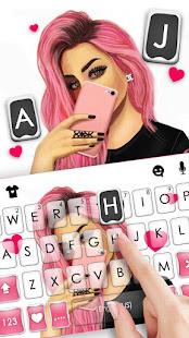 Pink Selfie Girl Keyboard Background 7.0.1_0120 screenshots 2