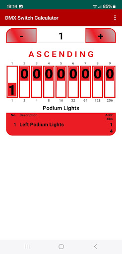 Android application DMX DIP Switch Calculator screenshort