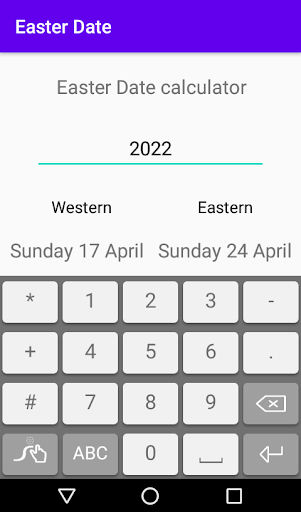 Android application Easter Date screenshort