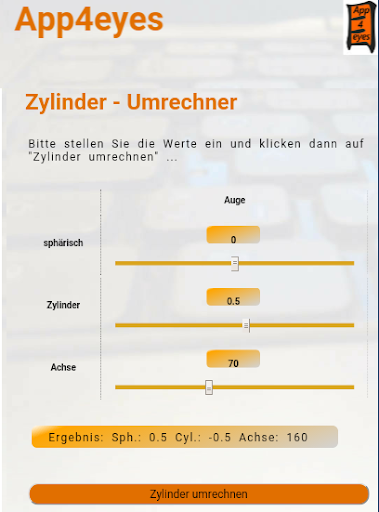 Android application Zylinder-Rechner screenshot