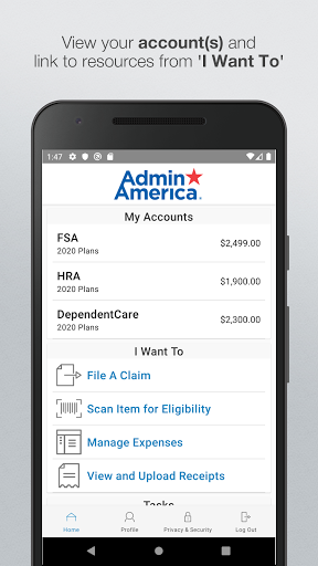 Android application Benefits by Admin America screenshort