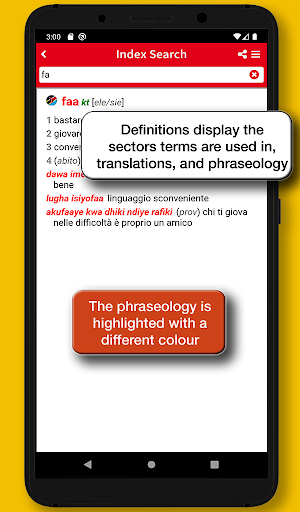 Swahili-Italian Dictionary Screen 2