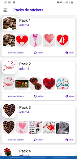 Android application stickers valentino arabic screenshort