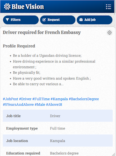 Android application Blue Vision - Jobs in Uganda screenshort