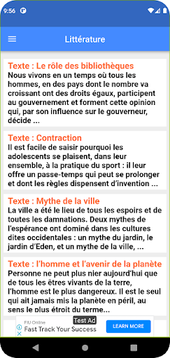Android application Littérature Contraction Texte screenshort