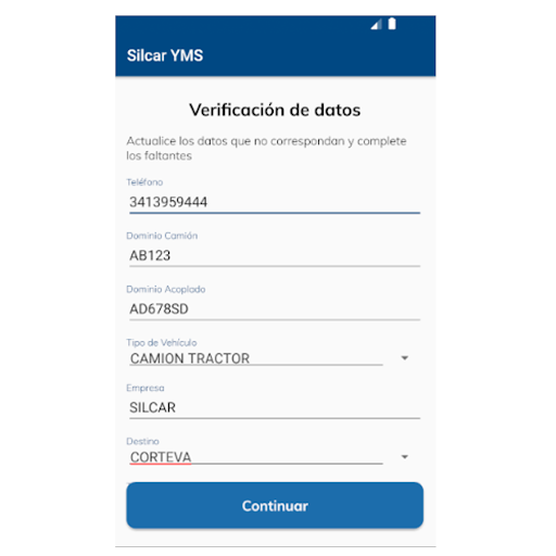 Android application Silcar YMS screenshort