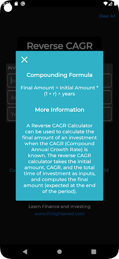 Reverse CAGR Calculator Screen 3