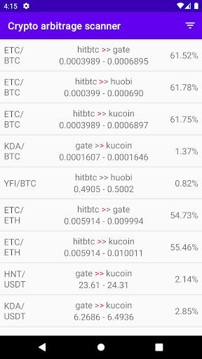 Android application Crypto arbitrage scanner screenshort