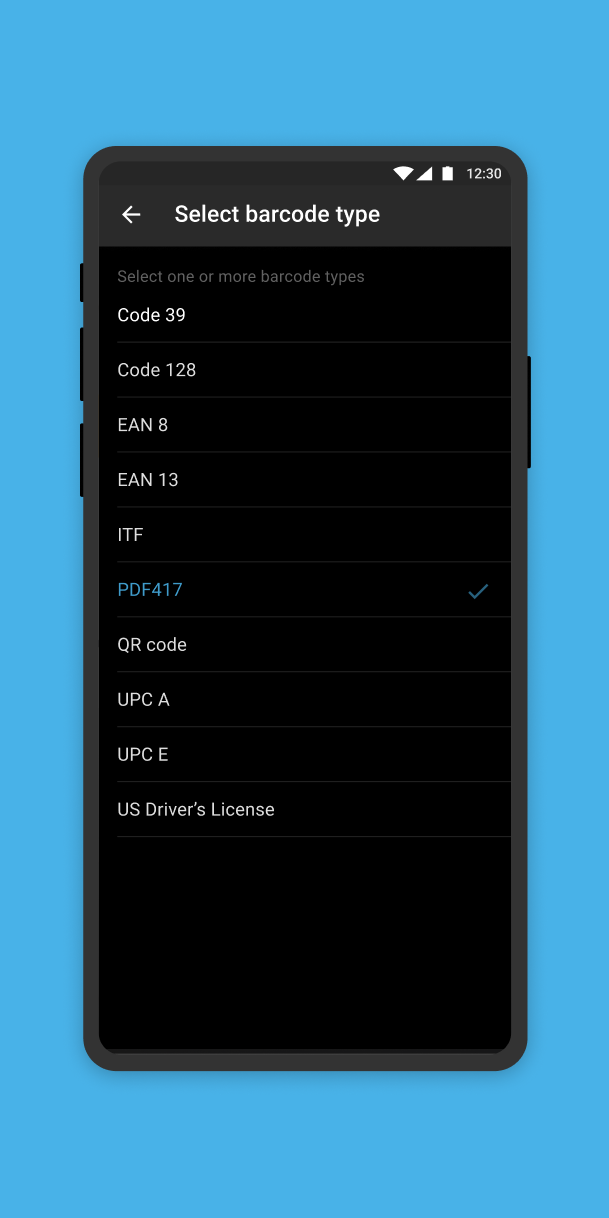 Android application PDF417 barcode scanner screenshort