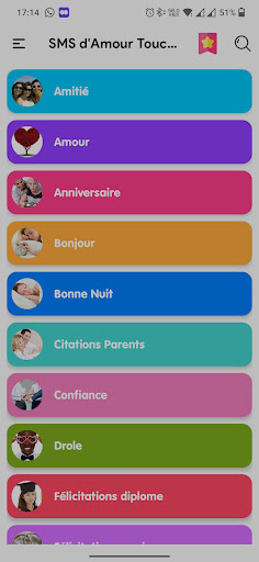 Android application SMS D'amour Messages Touchants screenshort
