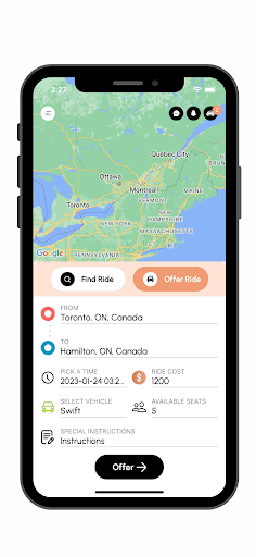 Rydi - car pooling app Screen 2