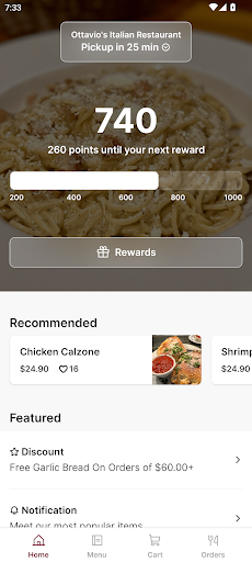 Android application Ottavios Italian Restaurant screenshort