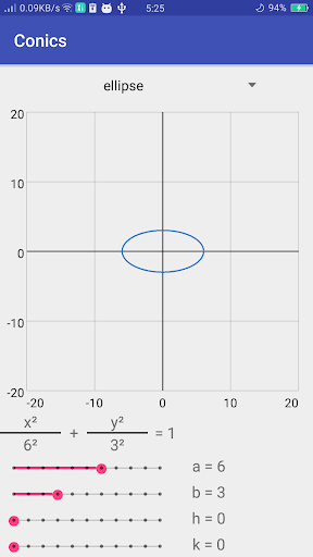 Android application Conics: Ellipse and Hyperbola screenshort