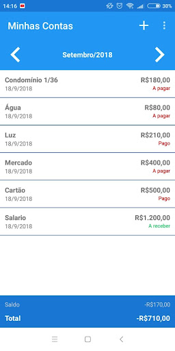 Android application Minhas Contas screenshort