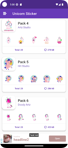 Android application Unicorn Stickers : Wastickers screenshort