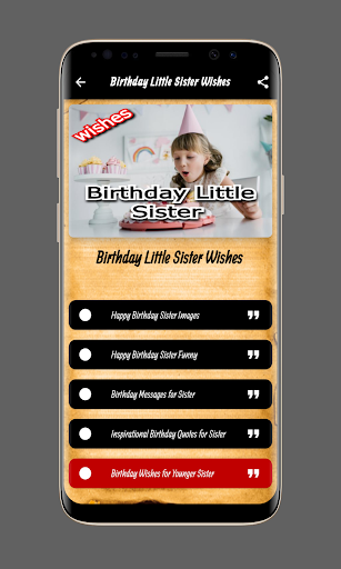 Android application Birthday Little Sister Wishes screenshort