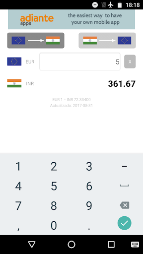Android application Euro to Indian Rupee screenshort
