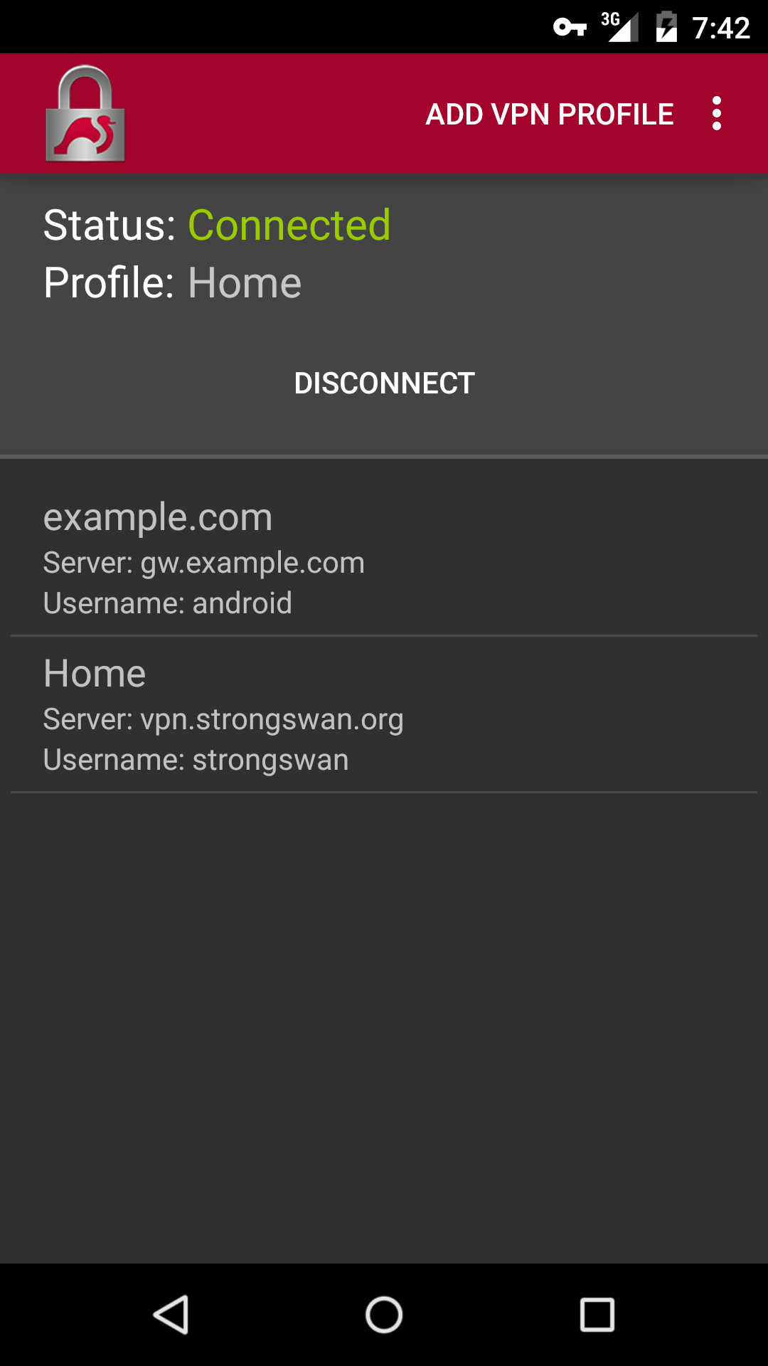 Android application strongSwan VPN Client screenshort