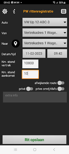 Rittenregistratie Screen 2