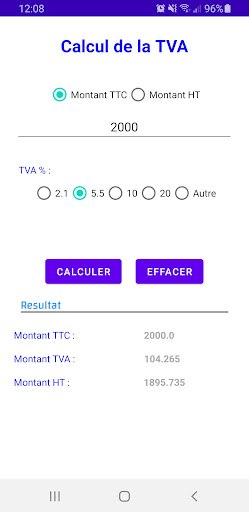Android application Calculatrice TVA screenshort