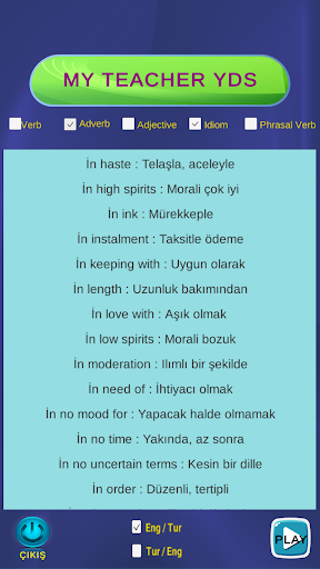 Android application YDS için İngilizce screenshort