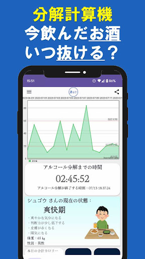Android application 酒GO!グラフで「見える化」飲酒記録＆アルコール分解計算機 screenshort