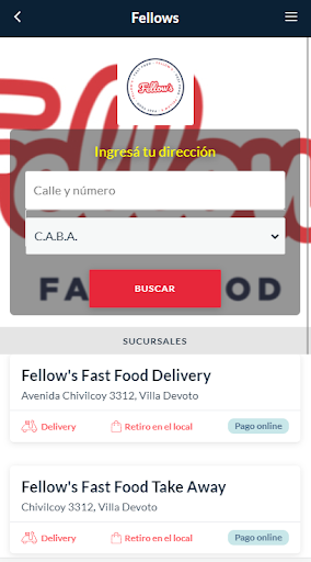 Android application Fellow's Fast Food screenshort